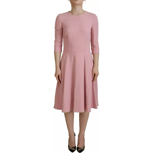 Dolce & Gabbana Pink A-line Flare Viscose 3/4 Sleeves Dress Dolce & Gabbana Rosy Brown