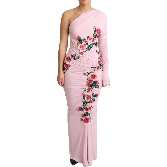 Dolce & Gabbana Pink Flower Embellished One Shoulder Dress Dolce & Gabbana Thistle