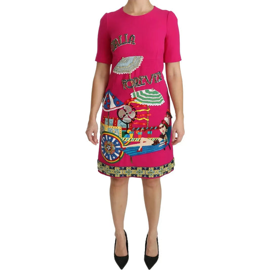 Dolce & Gabbana Pink Italia Forever Crystal Sheath Dress Dolce & Gabbana Maroon