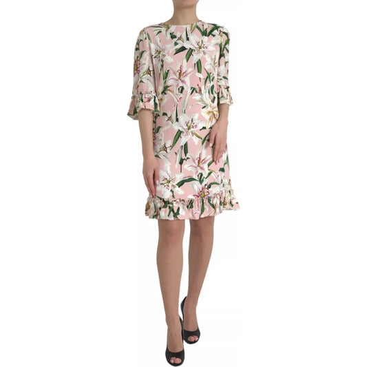 Dolce & Gabbana Pink Lily Viscose A-line Stretch Mini Dress Dolce & Gabbana Rosy Brown