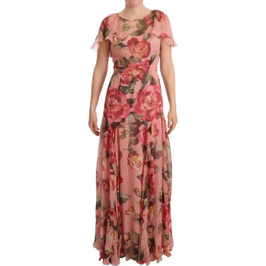Dolce & Gabbana Pink Silk Floral Print Layered Maxi Dress Dolce & Gabbana Rosy Brown