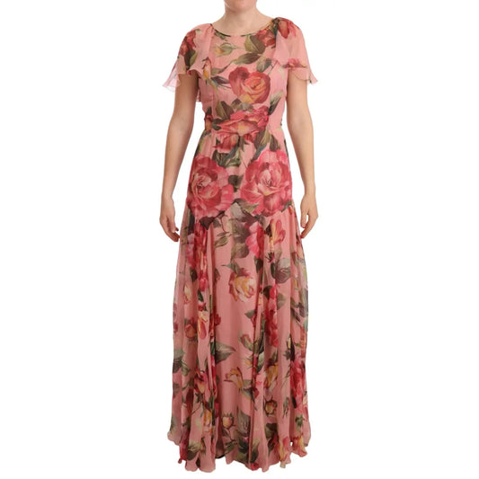 Dolce & Gabbana Pink Silk Floral Print Layered Maxi Dress