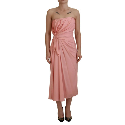 Dolce & Gabbana Pink Silk Stretch Strapless Sheath Midi Dress