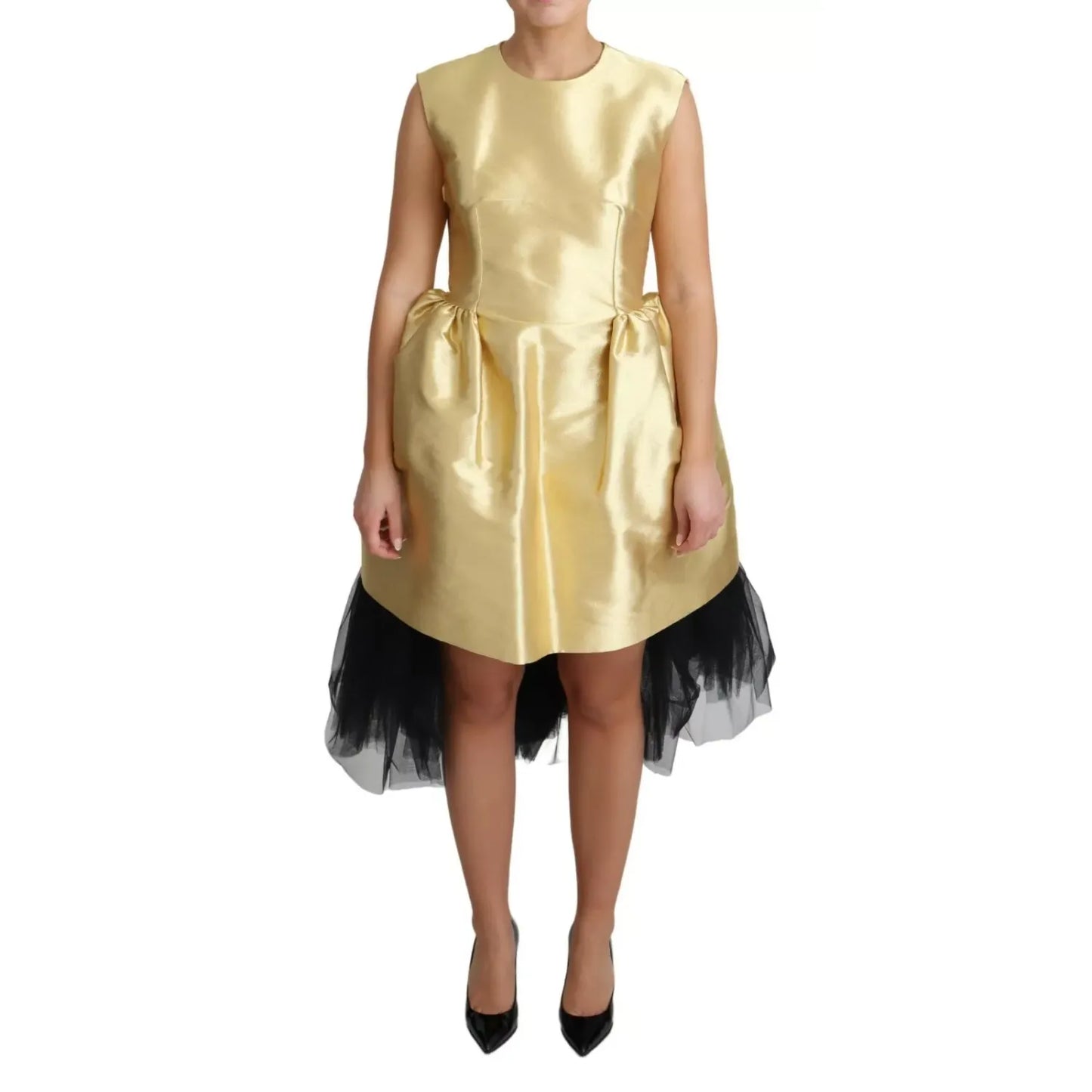 Dolce & Gabbana Gold Polyester Sleeveless A-line Tulle Dress