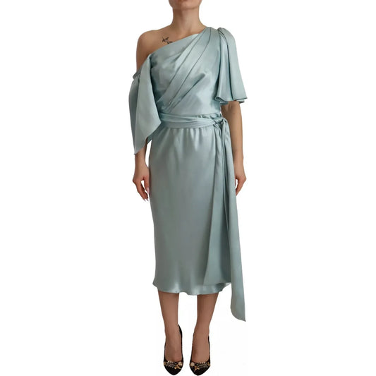 Dolce & Gabbana Silk Mint Green Fit Cut One Shoulder Midi Dress Dolce & Gabbana Slate Gray