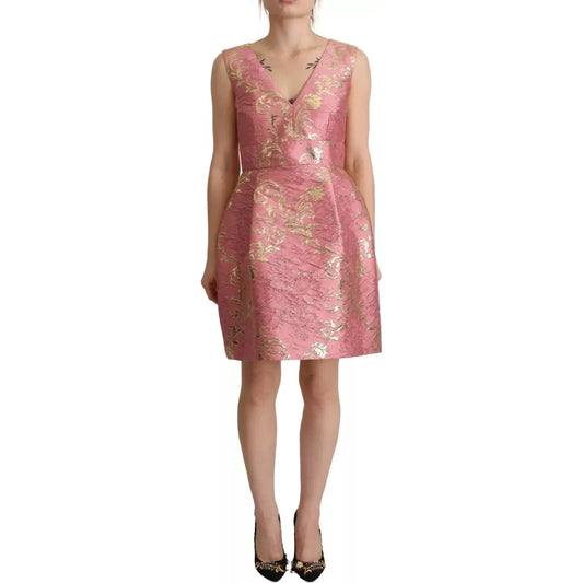 Dolce & Gabbana Sundress Pink Floral Jacquard Sleeveless Mini Dress Dolce & Gabbana Rosy Brown