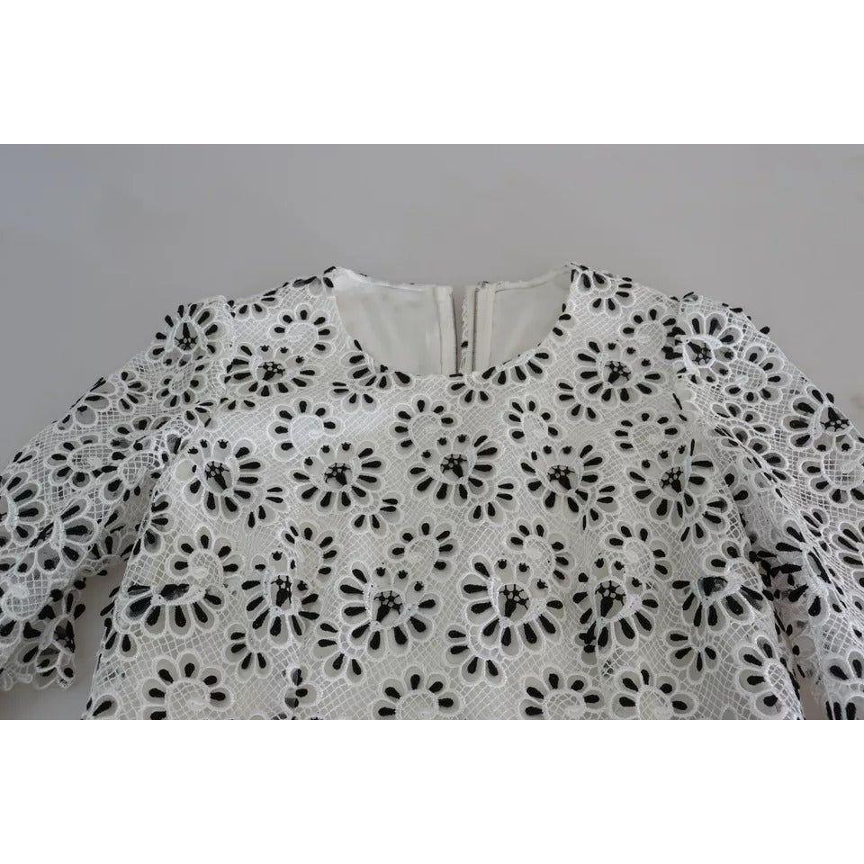 فستان متوسط ​​الطول من البوليستر بتصميم A من دولتشي آند غابانا باللون الأبيض