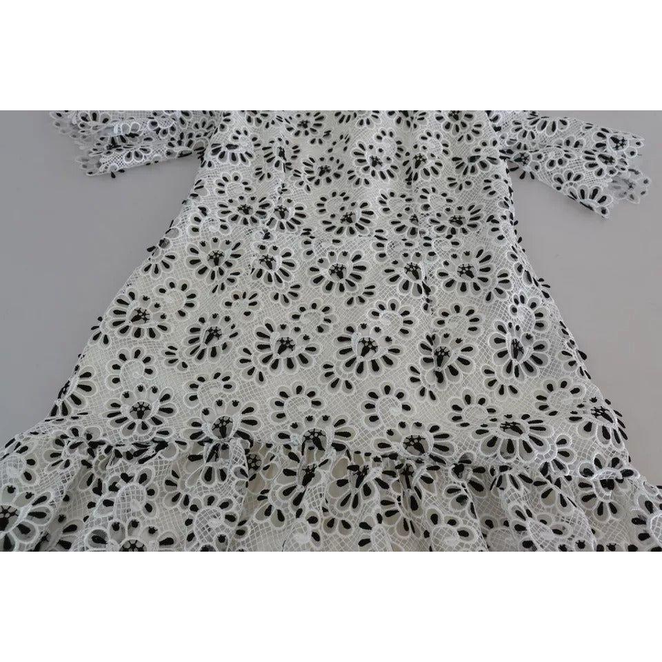 فستان متوسط ​​الطول من البوليستر بتصميم A من دولتشي آند غابانا باللون الأبيض