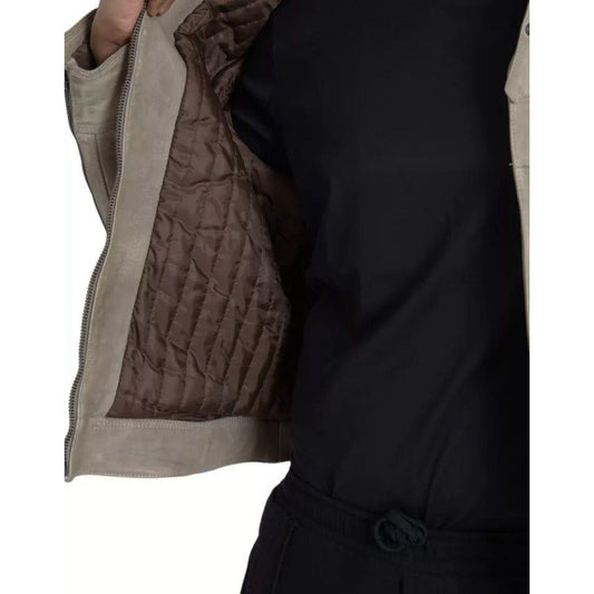 Dolce & Gabbana Beige Leather Full Zip Biker Coat Jacket Dolce & Gabbana Black