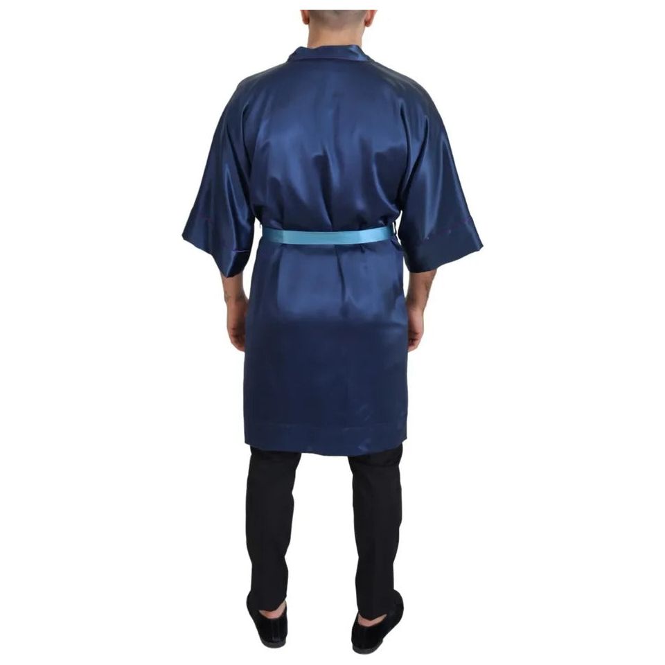 Dolce & Gabbana Blue Satin Silk Waist Belt Robe Jacket Dolce & Gabbana