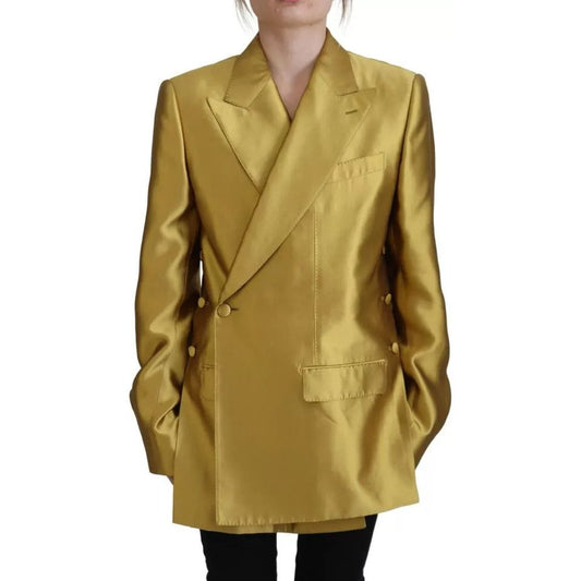 Dolce & Gabbana Gold Satin Long Sleeves Blazer Coat Jacket Dolce & Gabbana