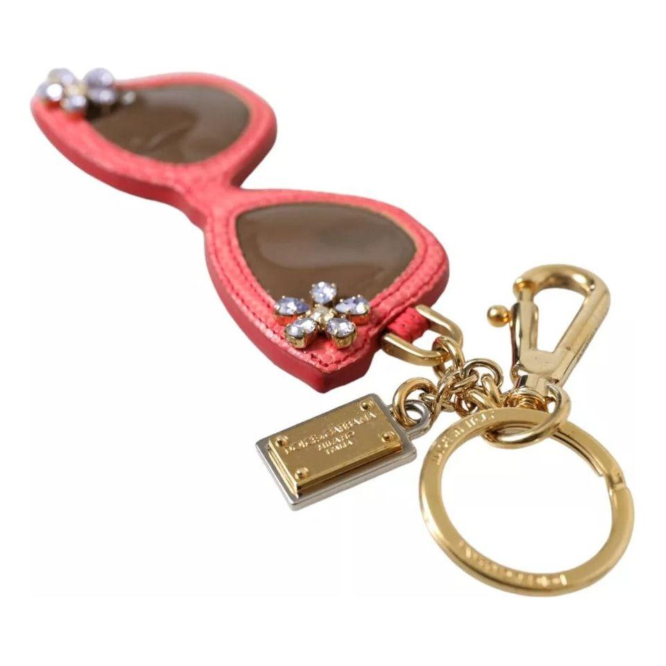 Dolce & Gabbana Red Leather Crystal Sunglasses Gold Metal Keyring Keychain Dolce & Gabbana