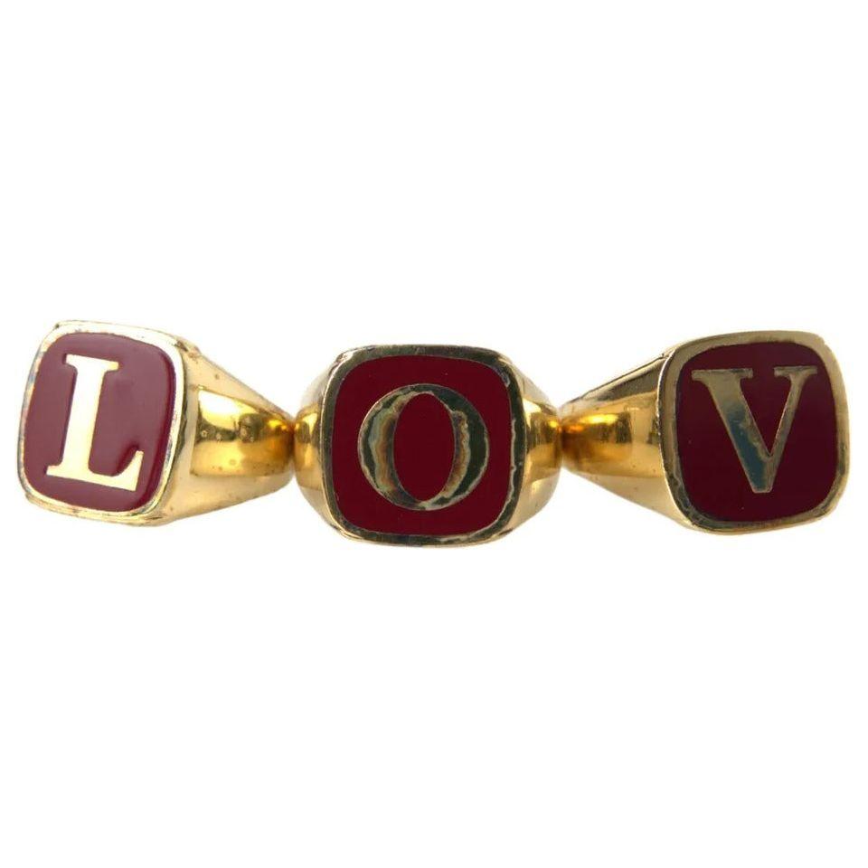 Dolce & Gabbana Gold Brass LOVE Enamel Set of 3 Ring Ring Dolce & Gabbana