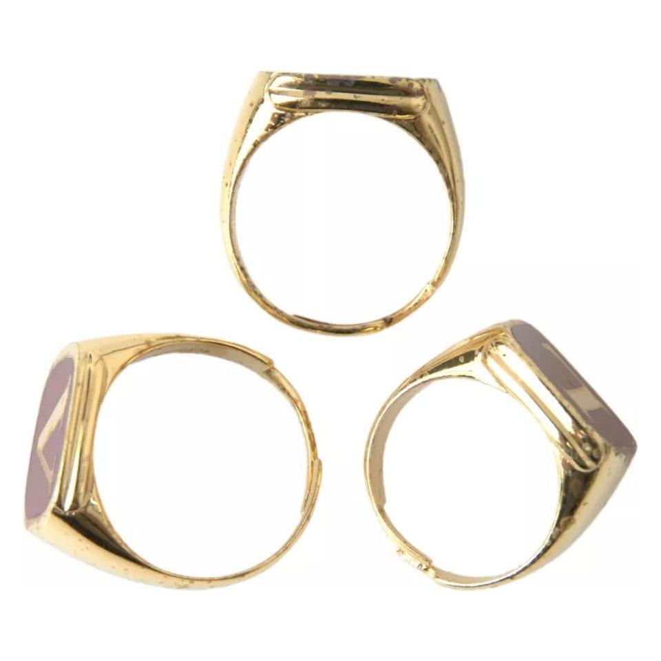 Dolce & Gabbana Gold Brass LOVE Enamel Set of 3 Ring Ring Dolce & Gabbana