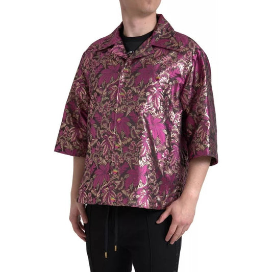 Dolce & Gabbana Fuchsia Pink Floral Jacquard Button Down Shirt Dolce & Gabbana