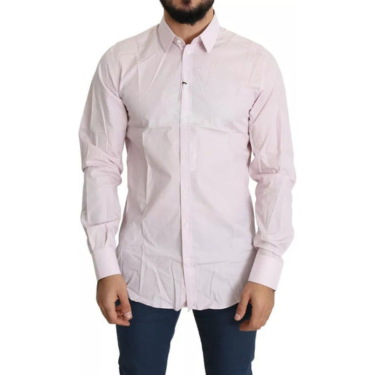 Dolce & Gabbana Light Pink Cotton Men Formal GOLD Dress Shirt Dolce & Gabbana