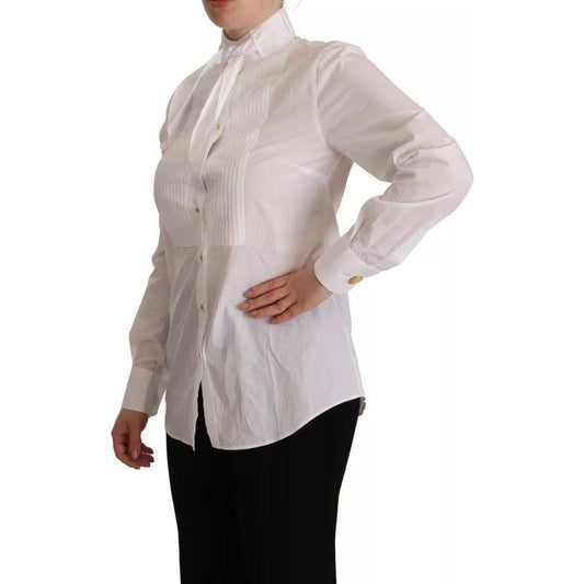 Dolce & Gabbana White Cotton Collared Long Sleeves Formal Shirt Top Dolce & Gabbana Gray