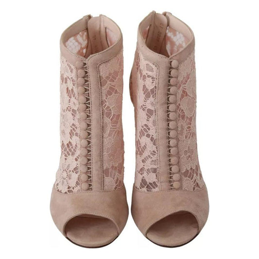 Dolce & Gabbana Beige Lace Suede Peep Toe Ankle Boots Shoes Dolce & Gabbana Rosy Brown