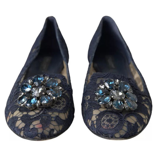 Dolce & Gabbana Blue Taormina Lace Crystals Flats Shoes Dolce & Gabbana