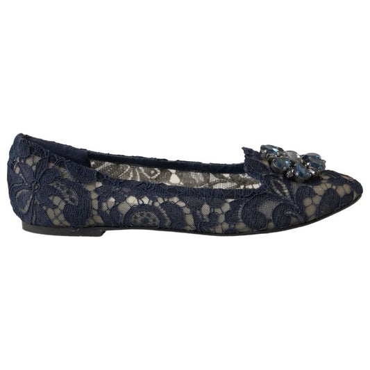 Dolce & Gabbana Blue Taormina Lace Crystals Flats Shoes Dolce & Gabbana