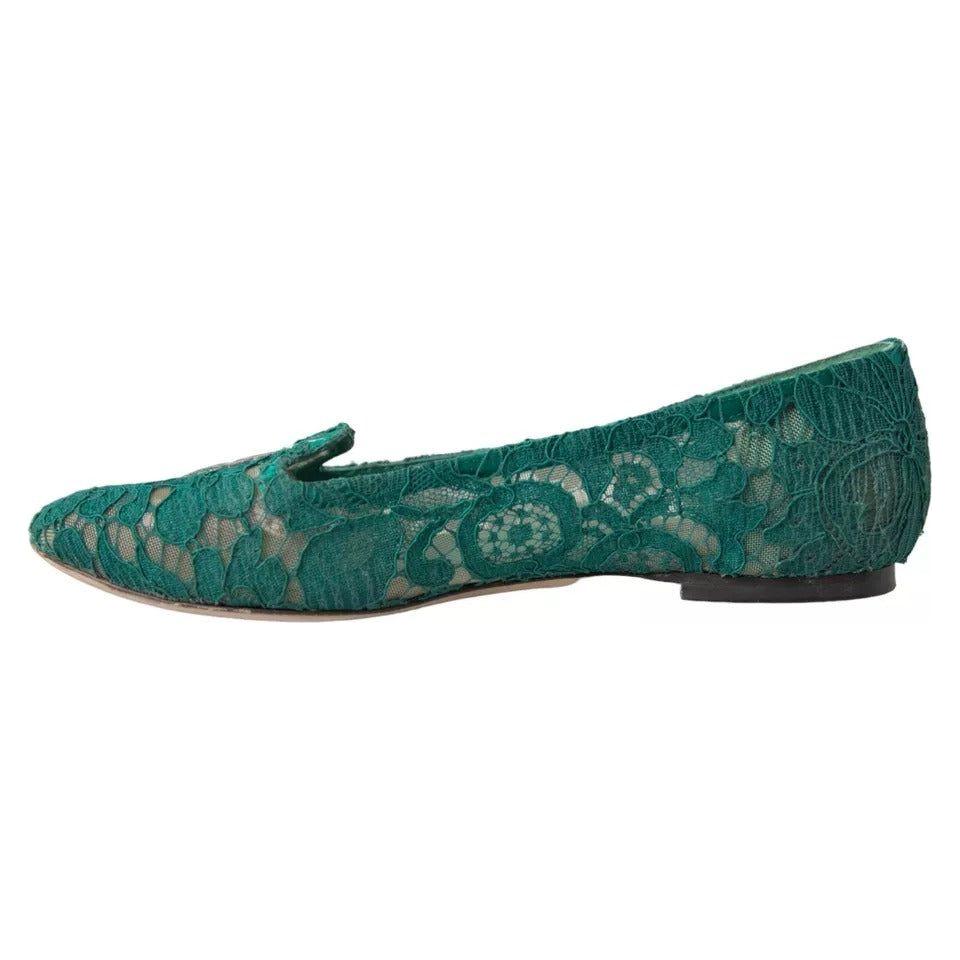 Dolce & Gabbana Green Taormina Lace Slip On Flats Shoes Dolce & Gabbana