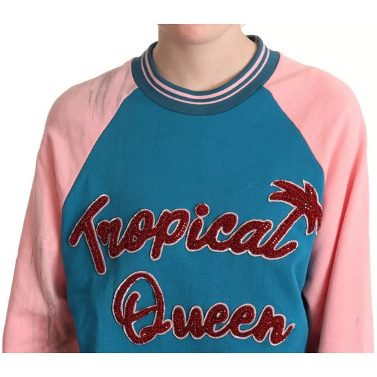 Dolce & Gabbana Blue Pink Tropical Queen Pullover Sweater Dolce & Gabbana