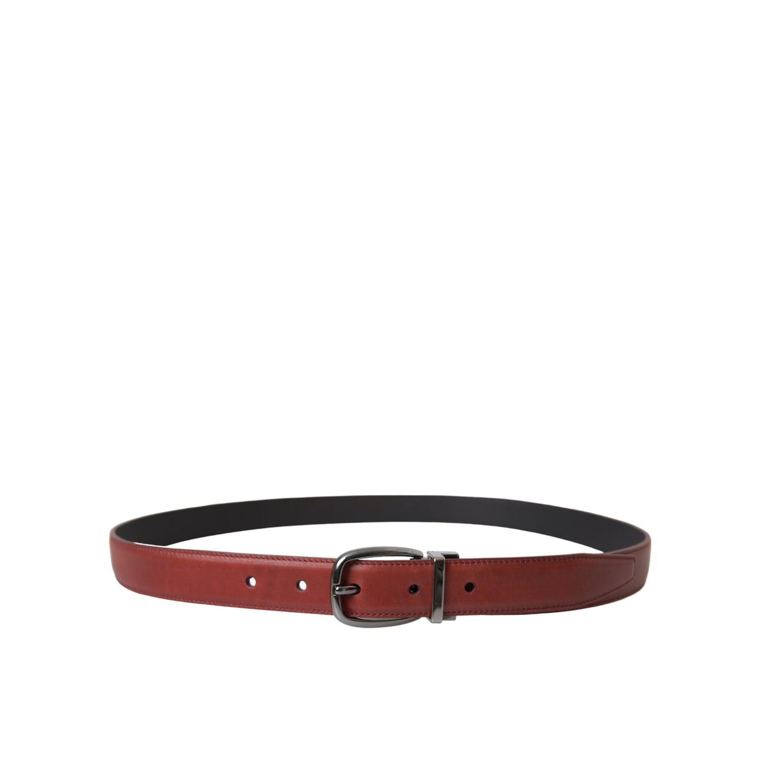Dolce & Gabbana Brown Leather Silver Metal Buckle Belt Men