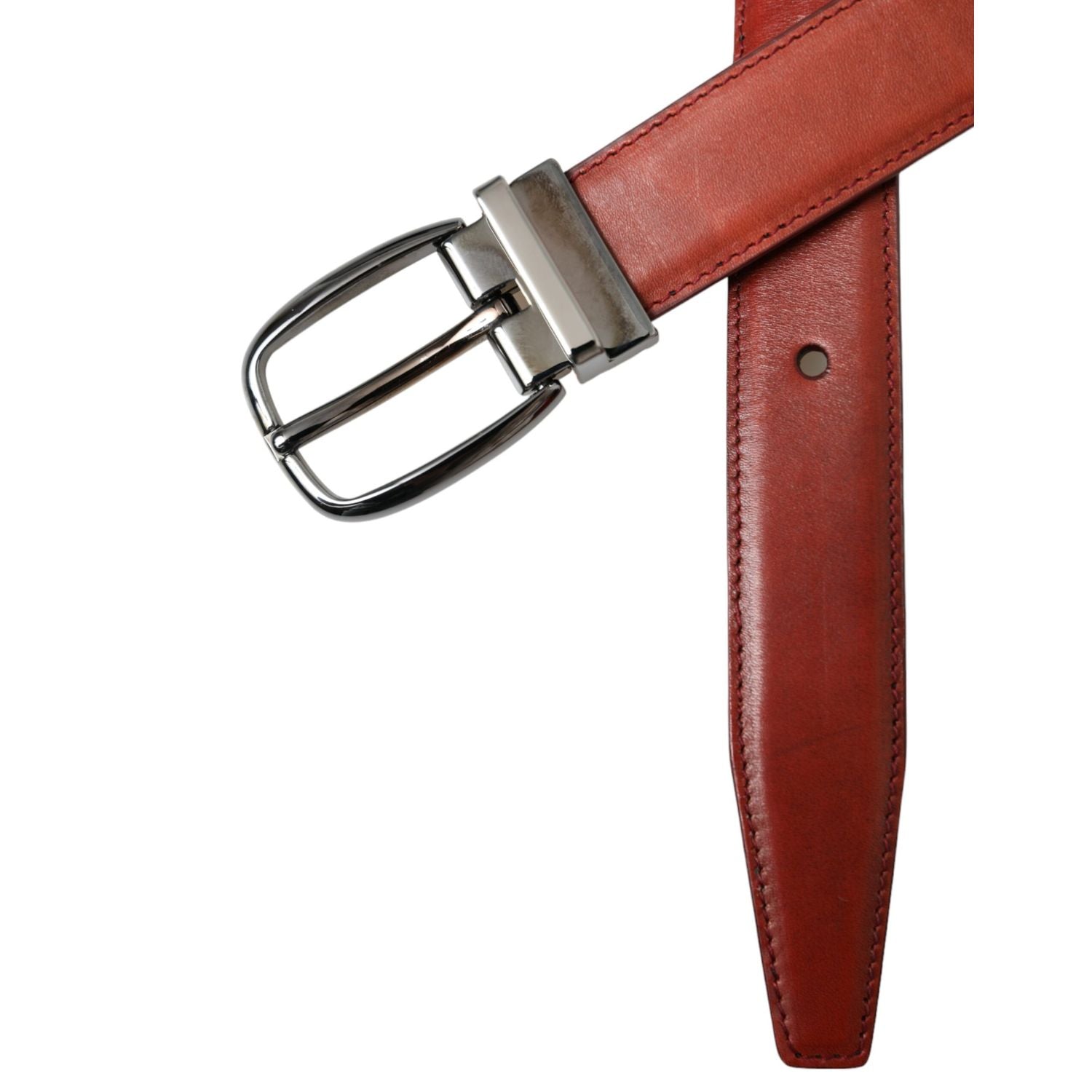 Dolce & Gabbana Brown Leather Silver Metal Buckle Belt Men