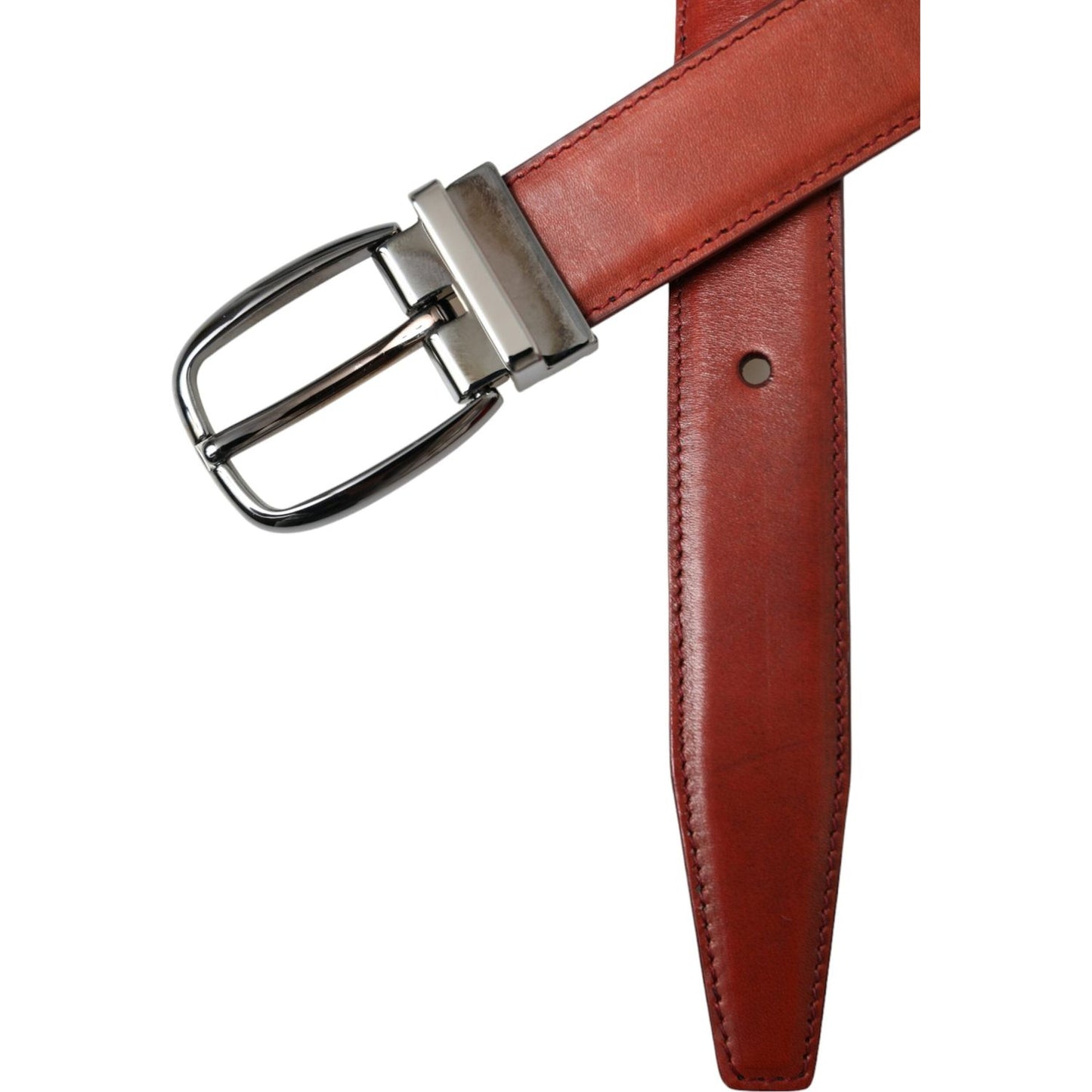 Dolce & Gabbana Brown Leather Silver Metal Buckle Belt Men Dolce & Gabbana