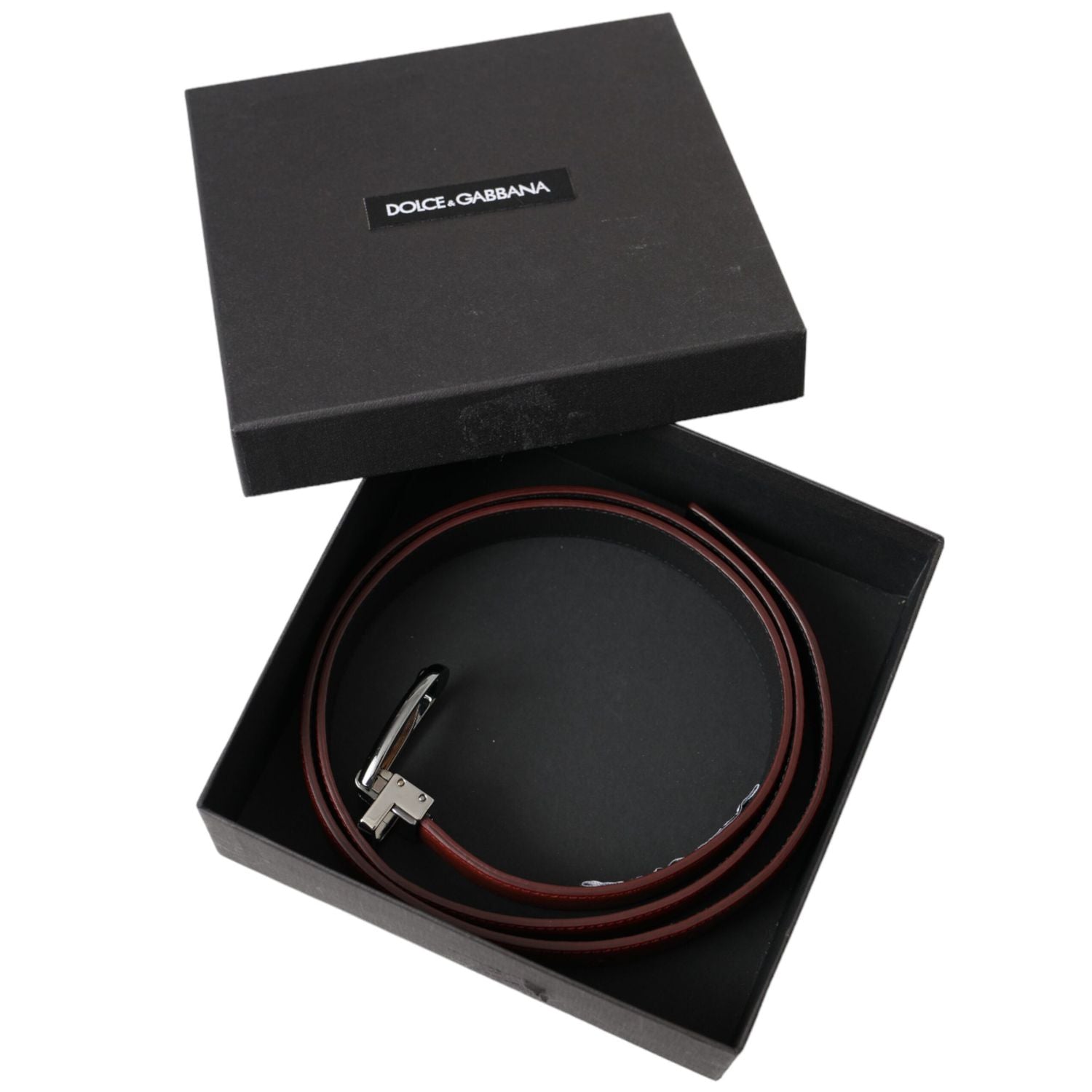 Dolce & Gabbana Brown Leather Silver Metal Buckle Belt Men