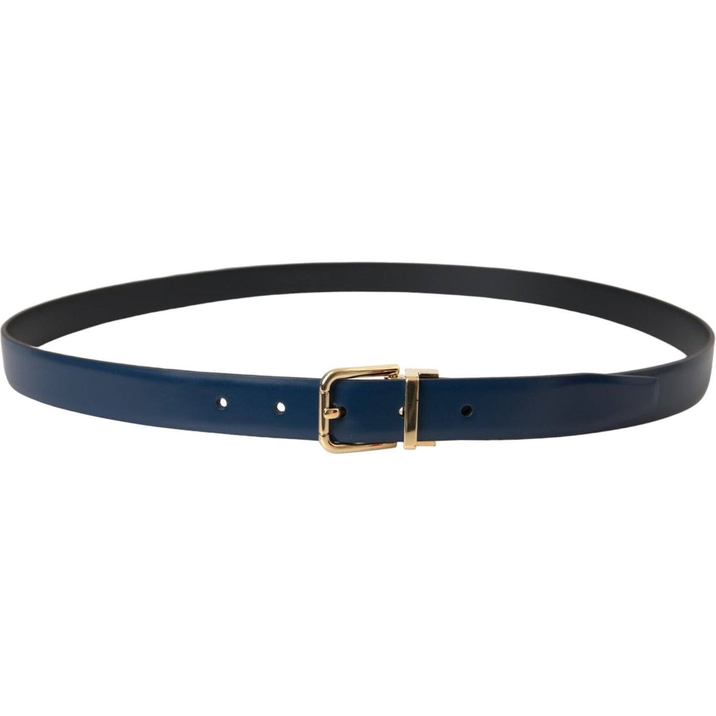 Dolce & Gabbana Blue Calf Leather Gold Metal Buckle Belt Men Dolce & Gabbana