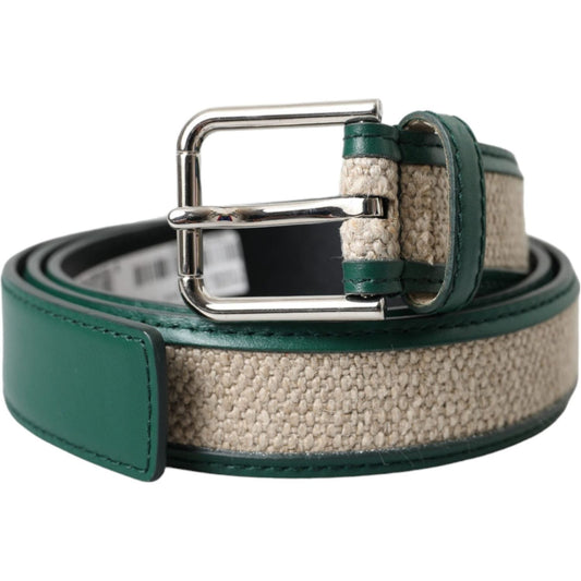 Dolce & Gabbana Green Beige Leather Weaved Metal Buckle Belt Dolce & Gabbana