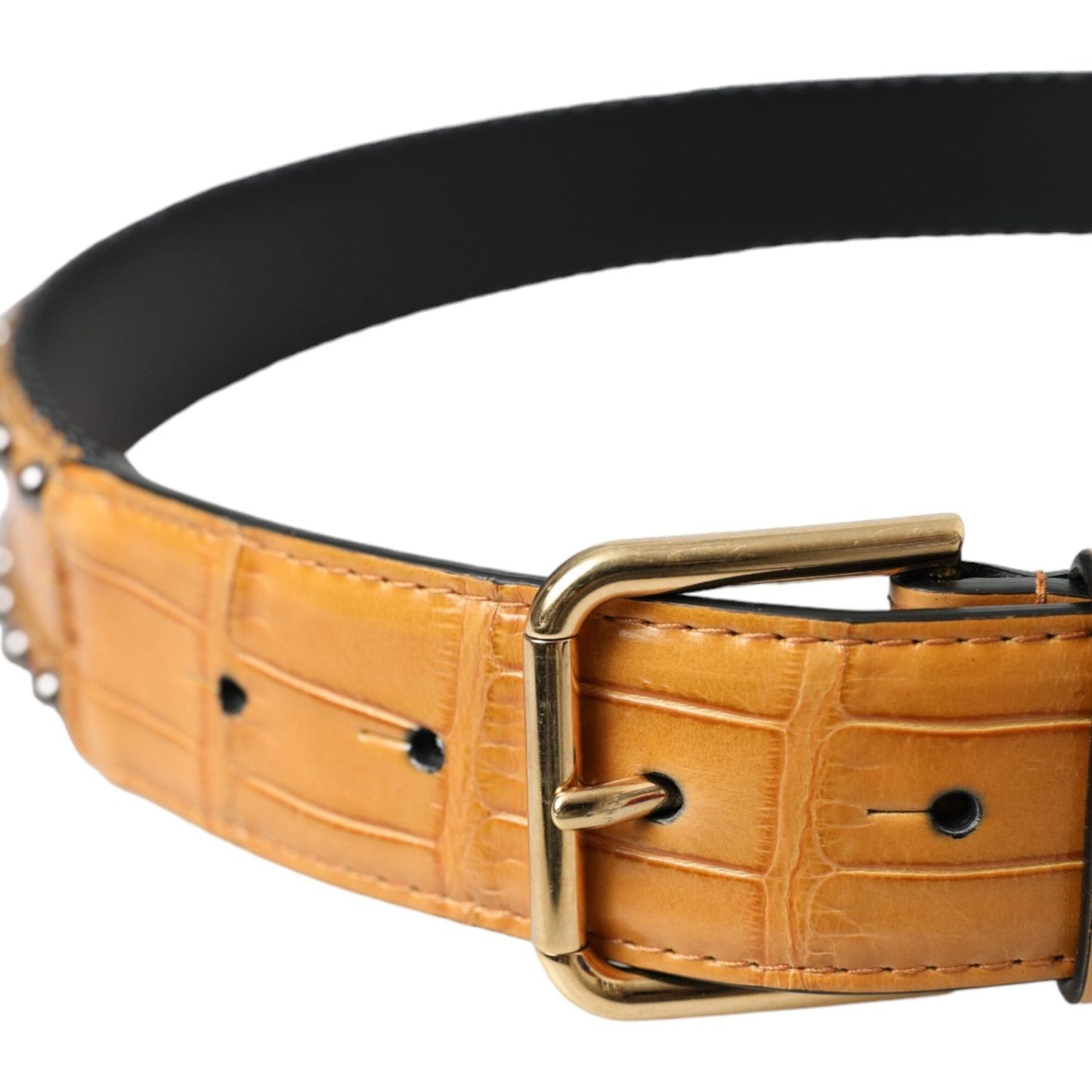 Dolce & Gabbana Beige Alligator Leather Studded Metal Buckle Belt Dolce & Gabbana