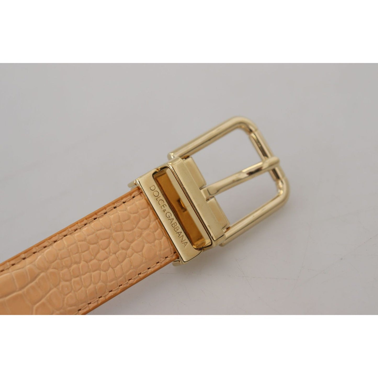 Dolce & Gabbana Beige Exotic Leather Gold Metal Buckle Belt Dolce & Gabbana