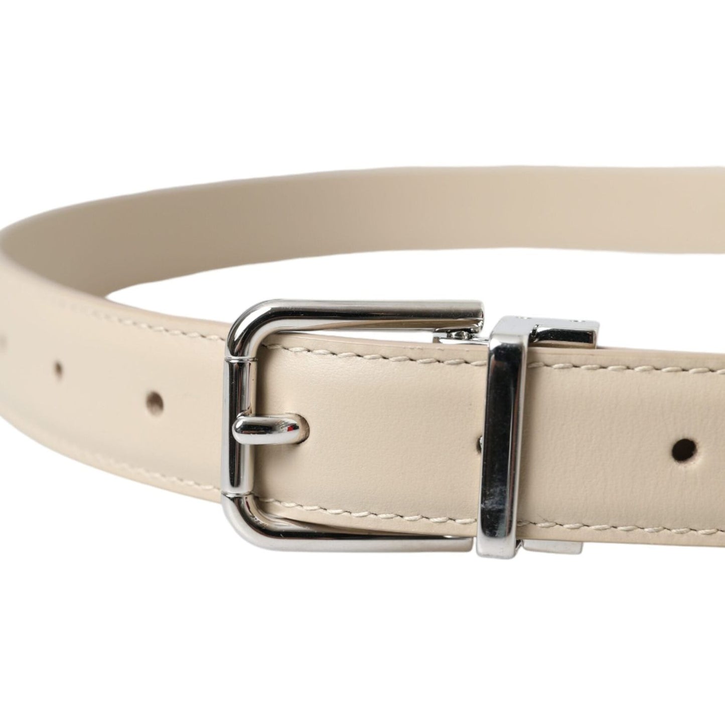 Dolce & Gabbana Beige Calfskin Leather Silver Metal Buckle Belt Dolce & Gabbana