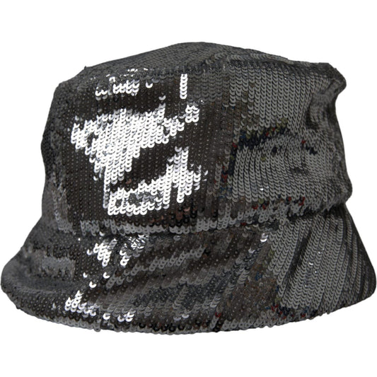 Dolce & Gabbana Silver Sequined Nylon Bucket Hat Men Dolce & Gabbana