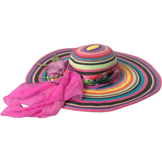 Dolce & Gabbana Multicolor Fantasy Wide Brim Floppy Hat 1728,56 cm|XS,67345645728,Accessories,Dolce & Gabbana,Hat - Women - Accessories,Hats - Accessories,Material: 100% Straw,Multicolor,New with tags,Sunhats - Hats - Accessories,Women