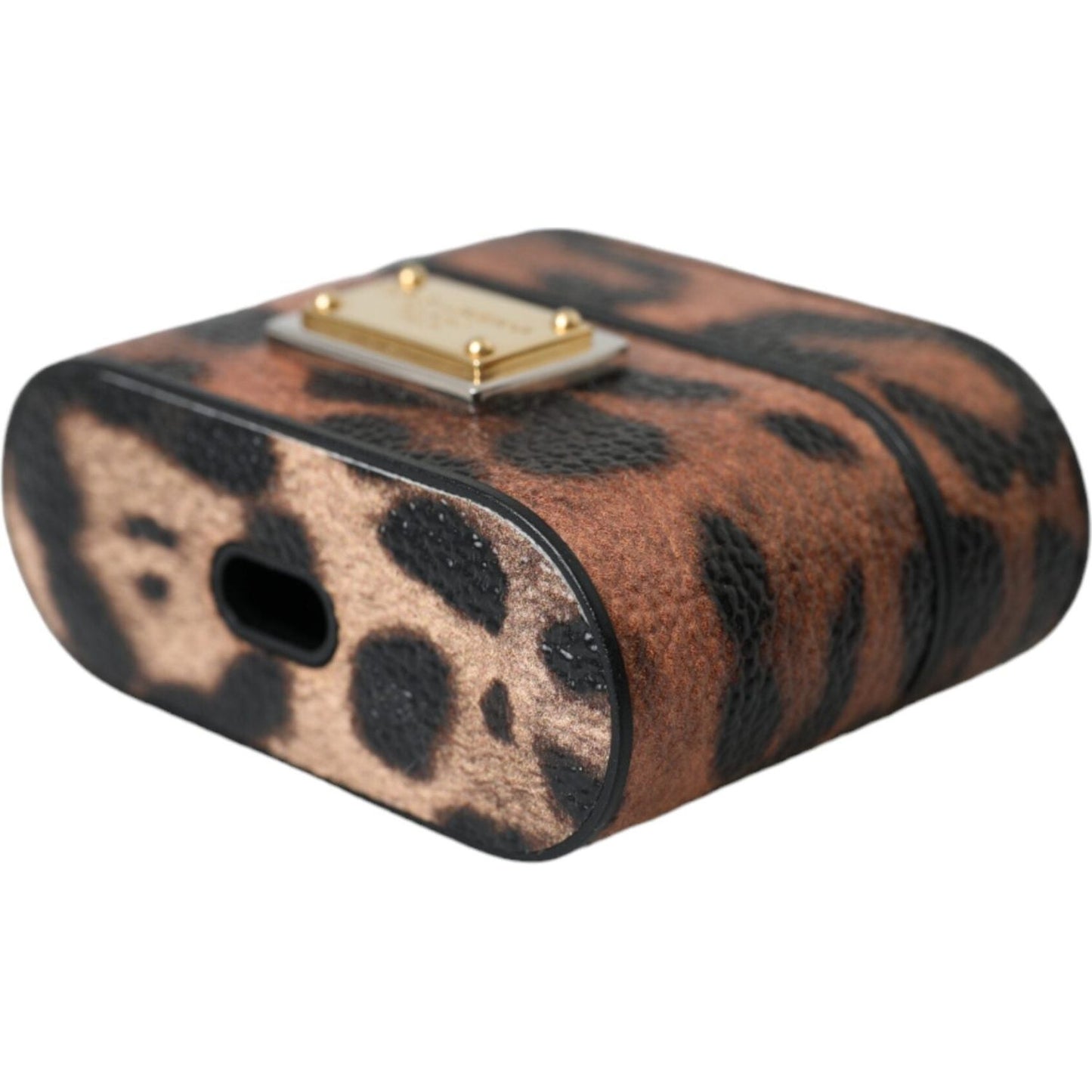 Dolce & Gabbana Brown Leopard Calf Leather Logo Plaque Airpods Case Dolce & Gabbana