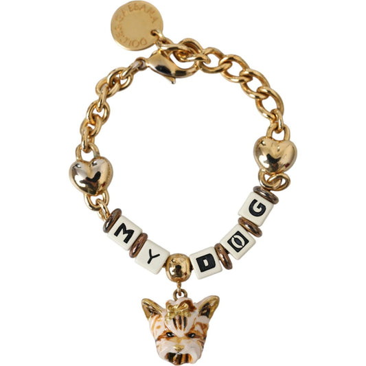 Dolce & Gabbana Gold Tone Brass Chain MY DOG Heart Bracelet Bracelet Dolce & Gabbana