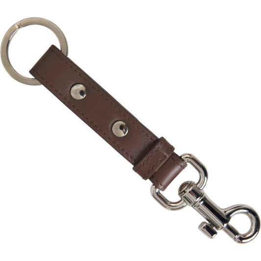 Brown Plain Leather Silver Brass Keyring Holder Keychain