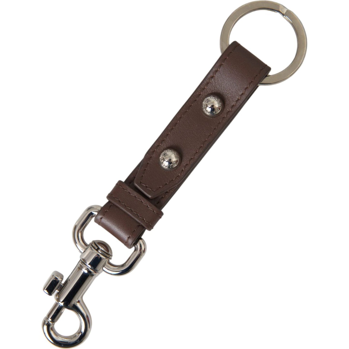 Dolce & Gabbana Brown Plain Leather Silver Brass Keyring Holder Keychain Dolce & Gabbana