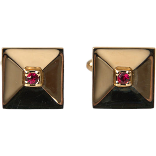 Gold Plated Brass Crystal Square Pin Cufflinks