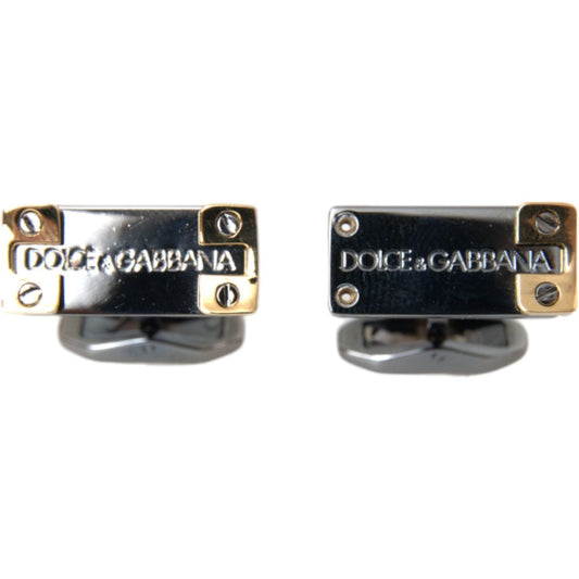 Dolce & Gabbana Silver Gold Plated Brass DG Logo Pin Cufflinks Dolce & Gabbana