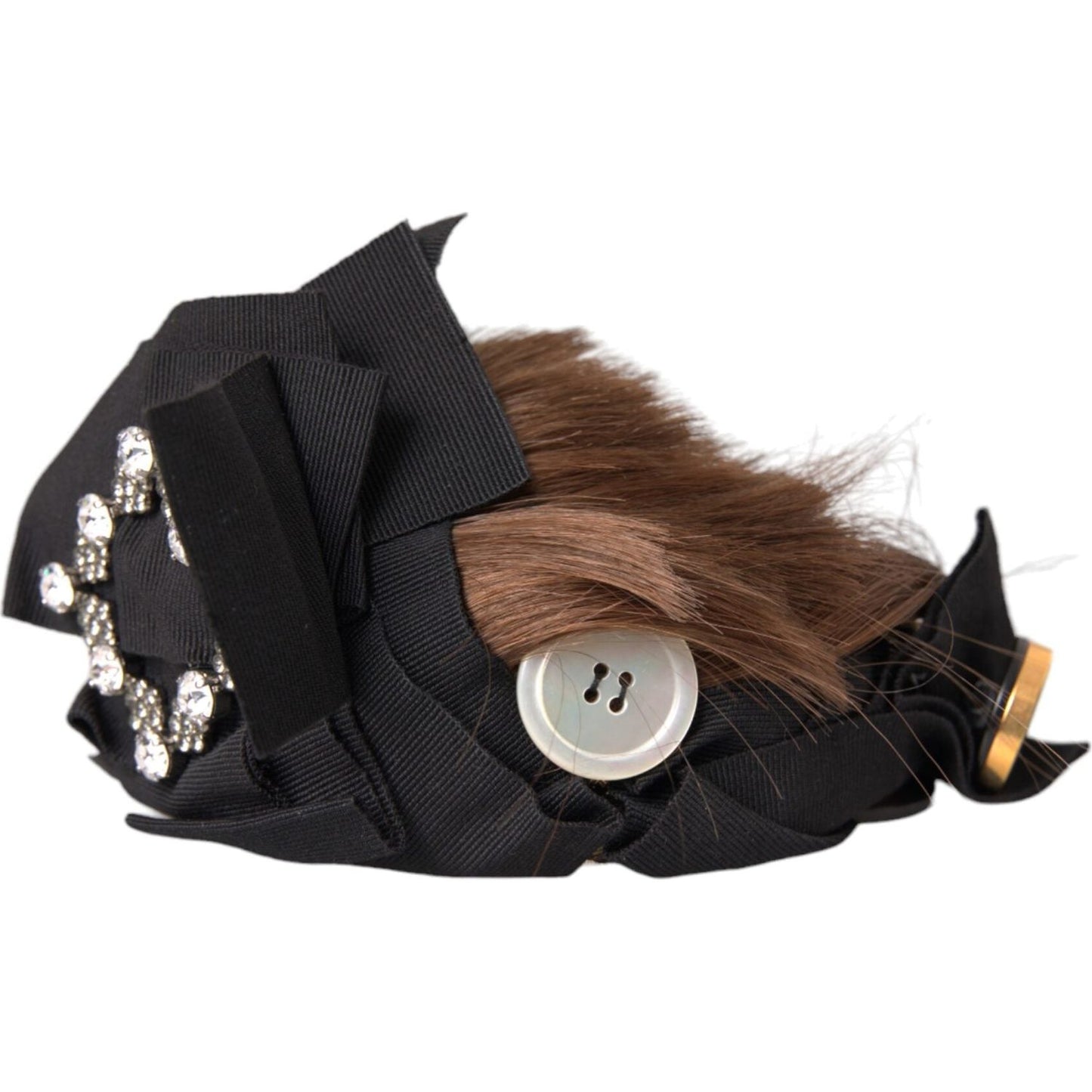 Dolce & Gabbana Black Crystal Button Brown Hair Women Headband Diadem Dolce & Gabbana