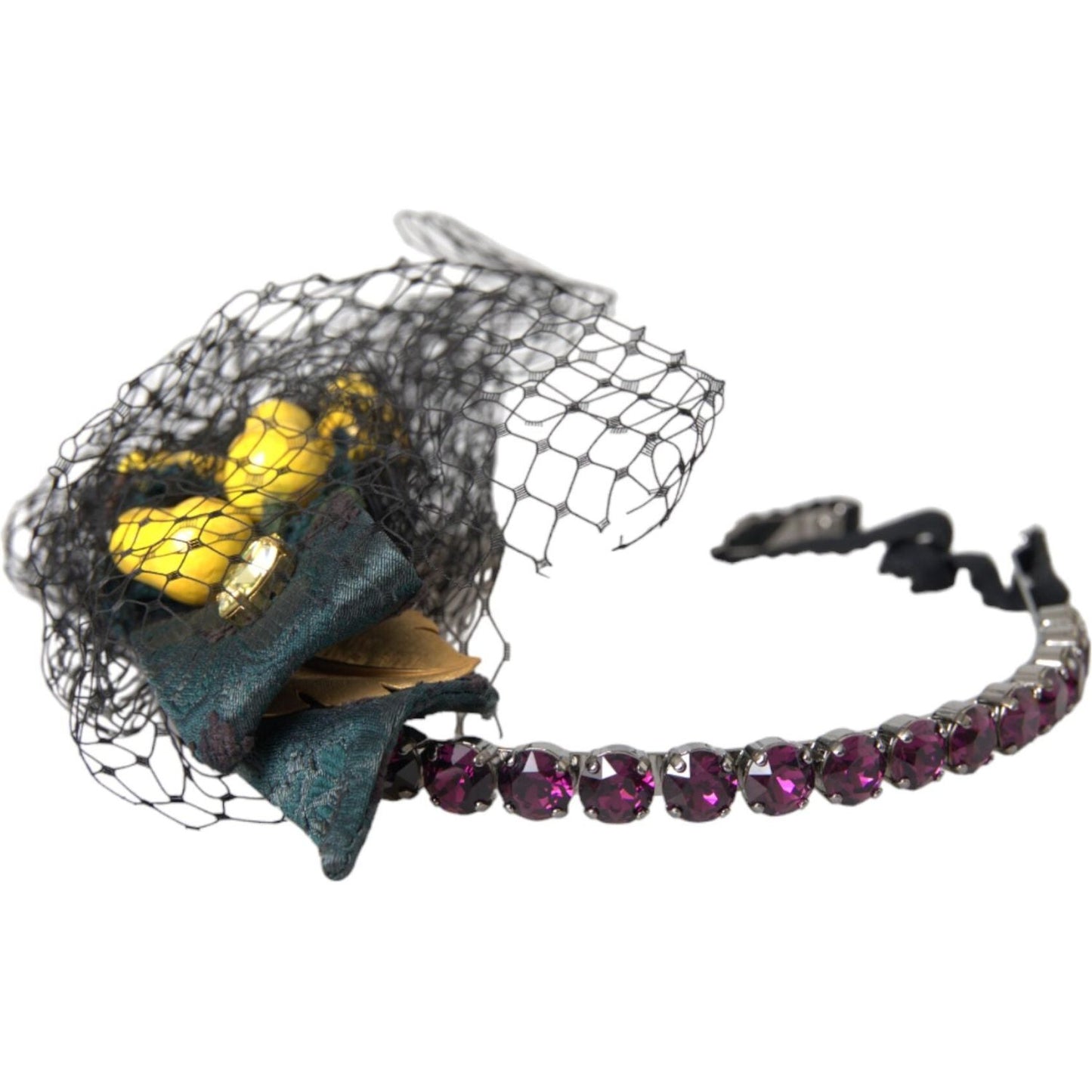 Dolce & Gabbana Black Lemons Sicily Purple Crystal Net Headband Diadem Dolce & Gabbana