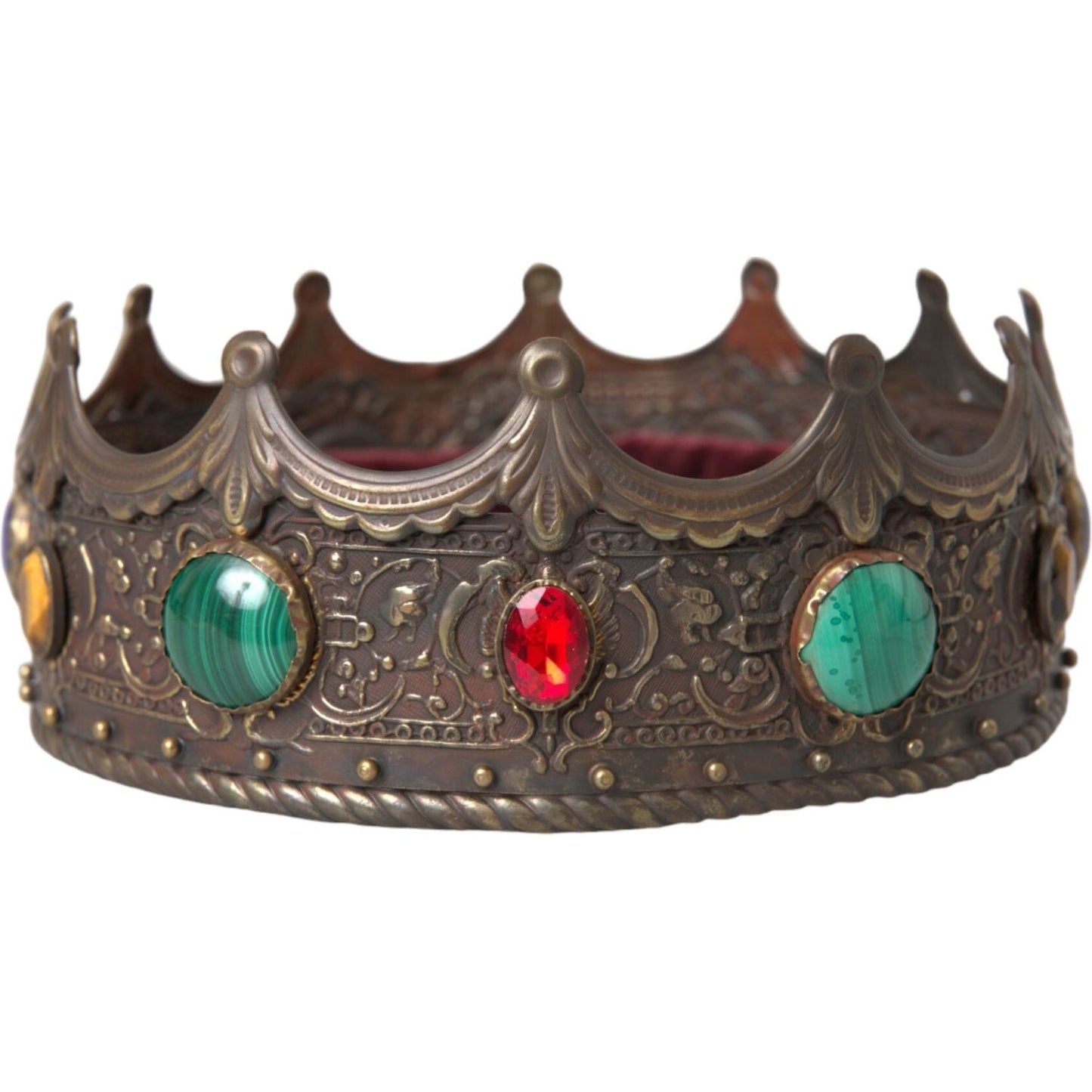 Dolce & Gabbana Bronze Brass Multicolor Crystal Crown Tiara Hat Dolce & Gabbana Dark Olive Green