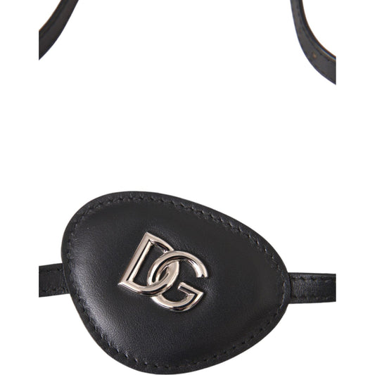 Black Calfskin Leather Metal DG Logo Eye Patch