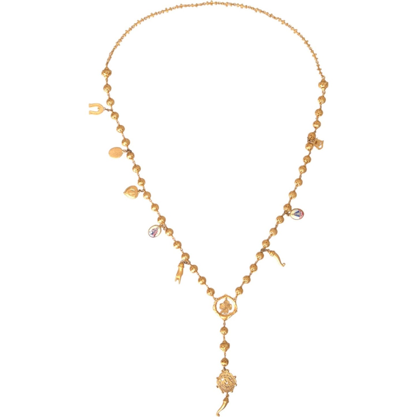 Dolce & Gabbana Gold Tone Chain Brass Beaded Statement Sicily Necklace Necklace Dolce & Gabbana