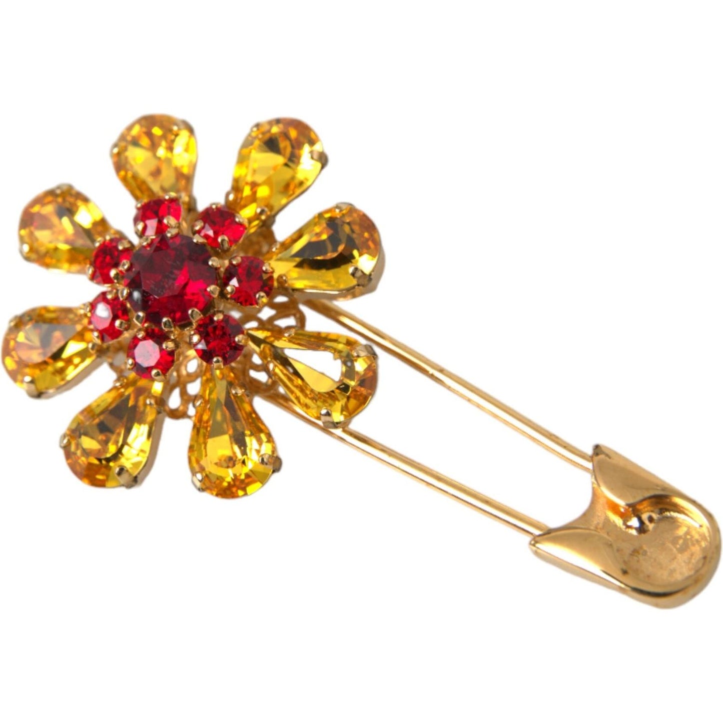 Dolce & Gabbana Gold Brass Floral Crystal Jewelry Brooch Pin Brooch Dolce & Gabbana