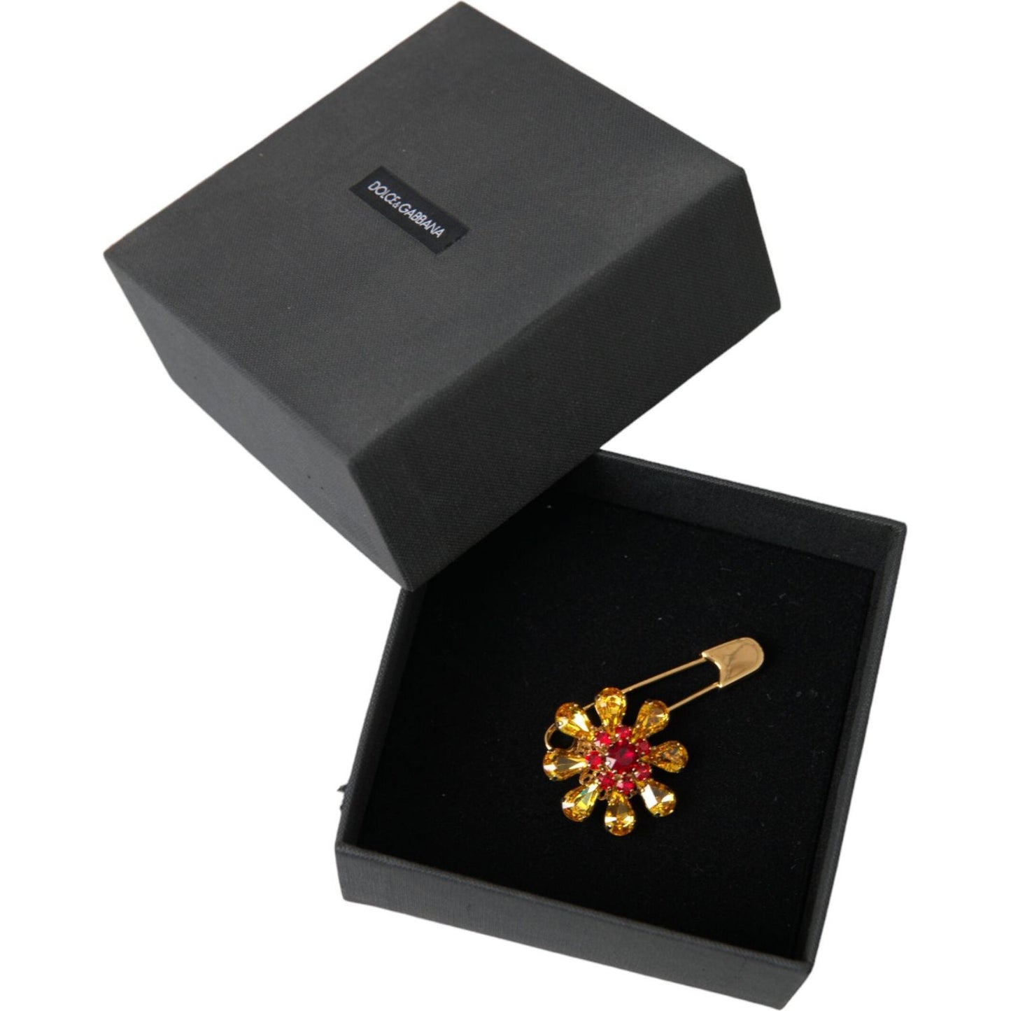 Dolce & Gabbana Gold Brass Floral Crystal Jewelry Brooch Pin Brooch Dolce & Gabbana